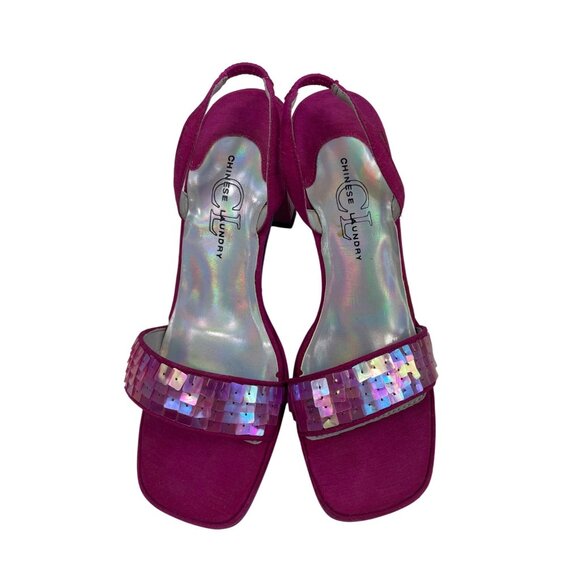 Chinese Laundry Fuchsia Heeled Sandals Sequins 4" Heels Strappy Womens Size 5.5M - Picture 3 of 12
